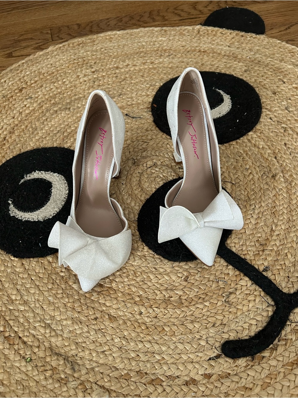 Betsey Johnson Sparkling White Pointed-Toe Bow Heels